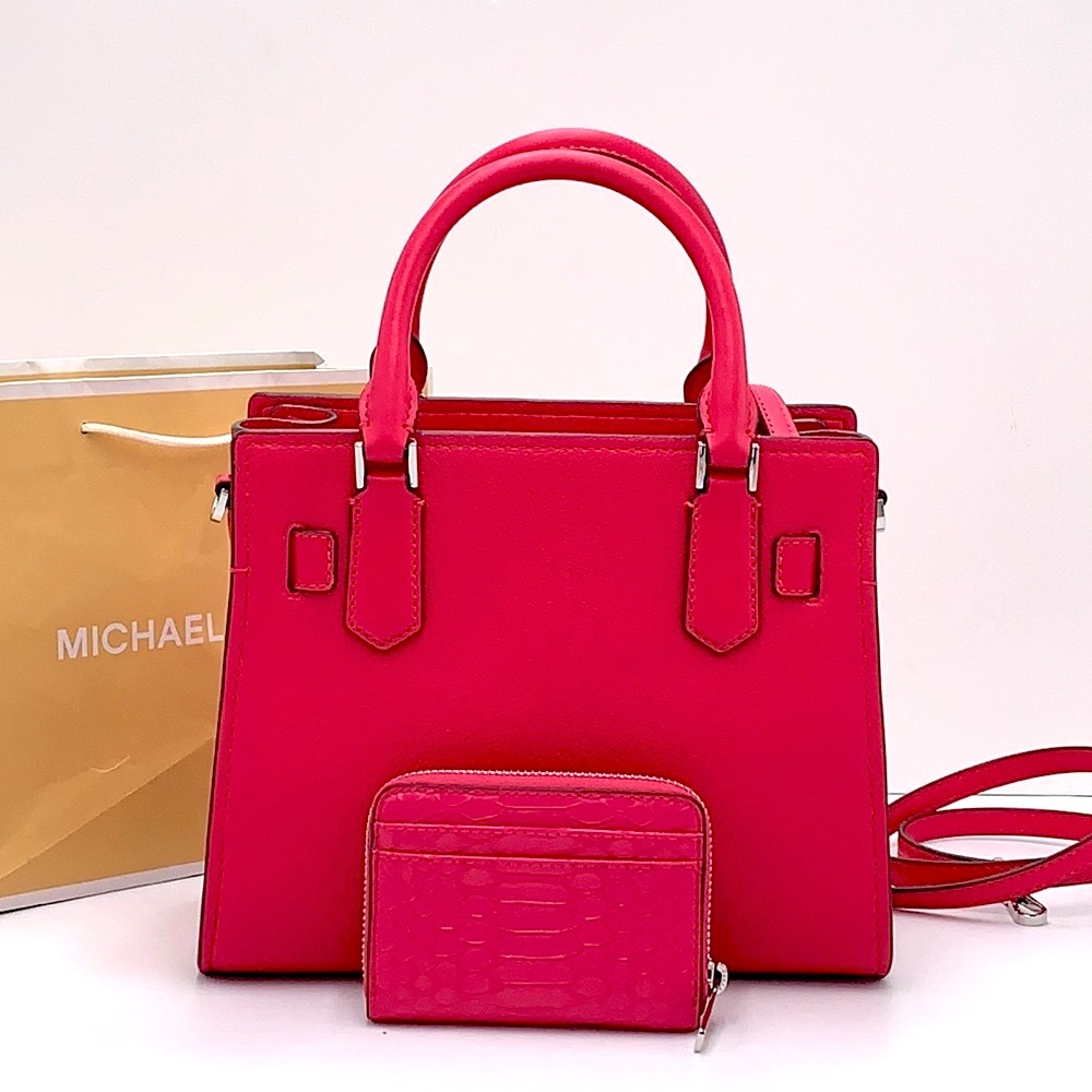 Michael Kors Hamilton Small Satchel & Medium zip around card case electric Pink - Picture 2 of 16
